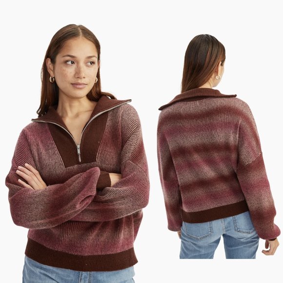 Naadam Merino Cashmere Space Dye Quarter Zip Sweater - Picture 1 of 12